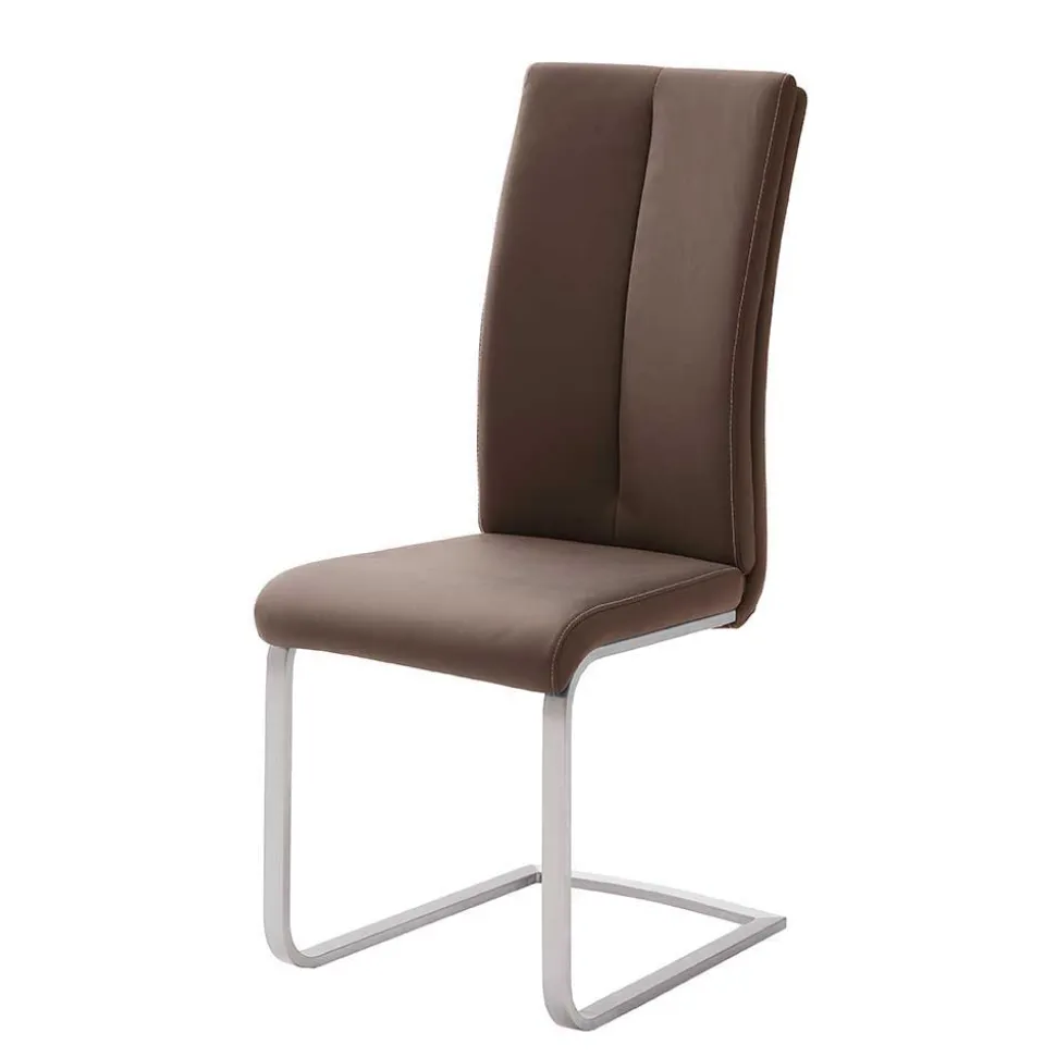Swingstuhl in Braun Kunstleder Lemgo mit Edelstahlgestell (4er Set)