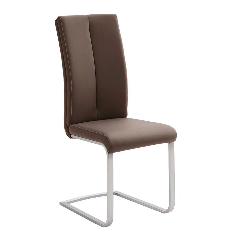 Swingstuhl in Braun Kunstleder Lemgo mit Edelstahlgestell (4er Set)