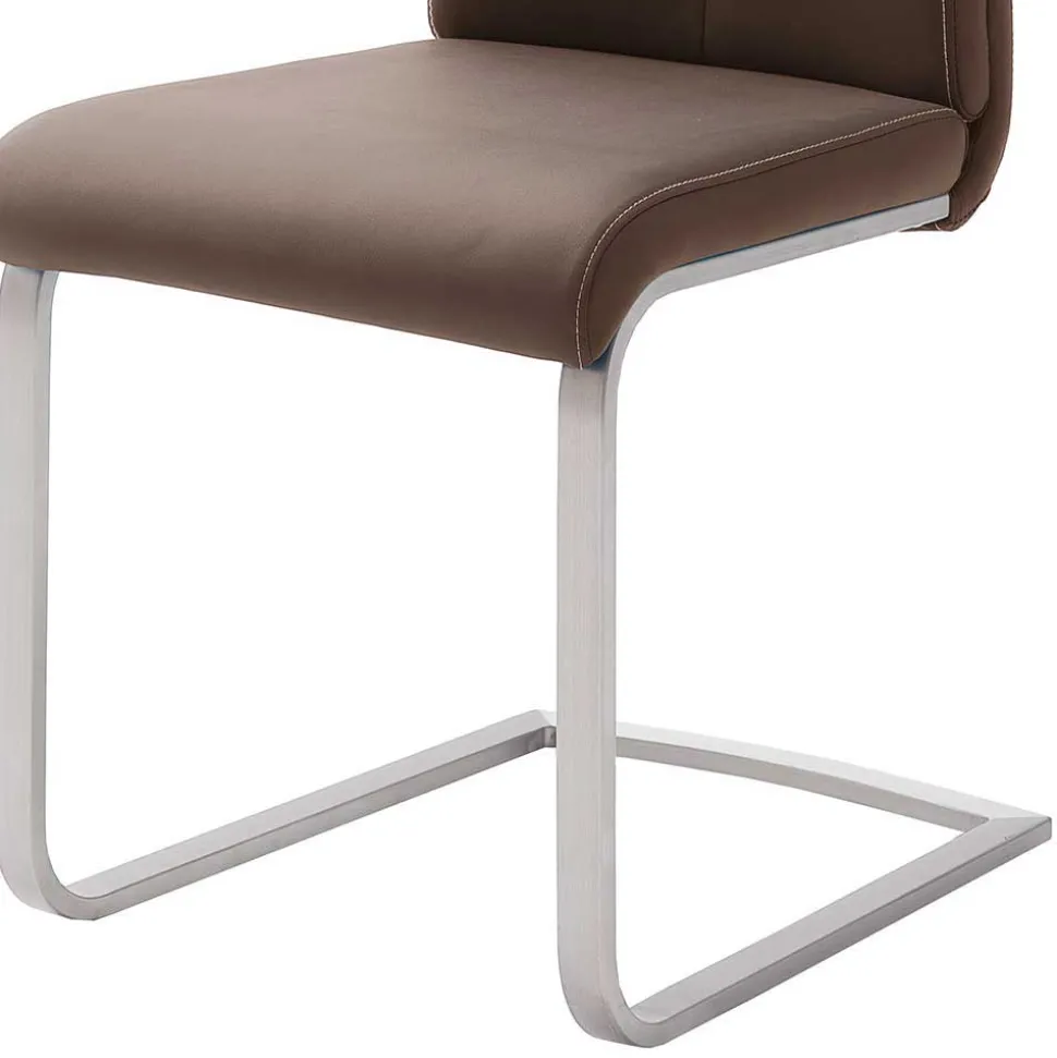 Swingstuhl in Braun Kunstleder Lemgo mit Edelstahlgestell (4er Set)