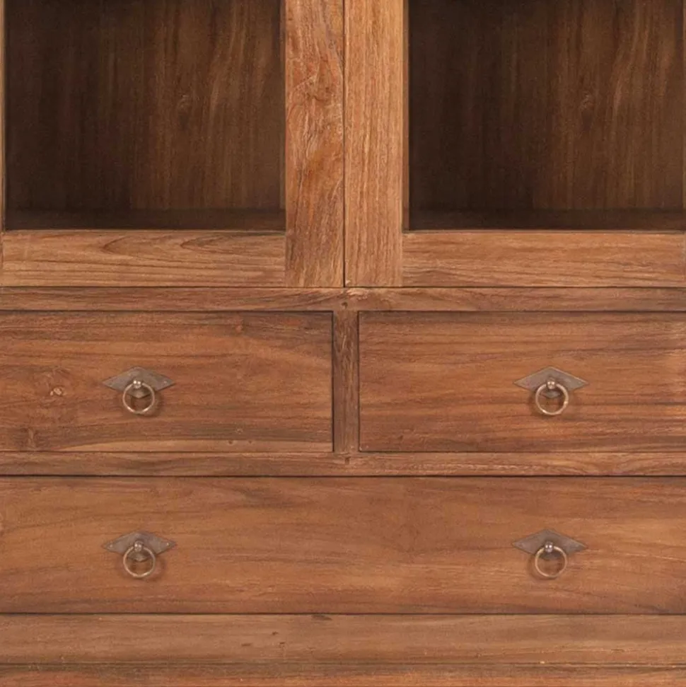 Teakholz Vitrinenschrank Mangato im Landhausstil