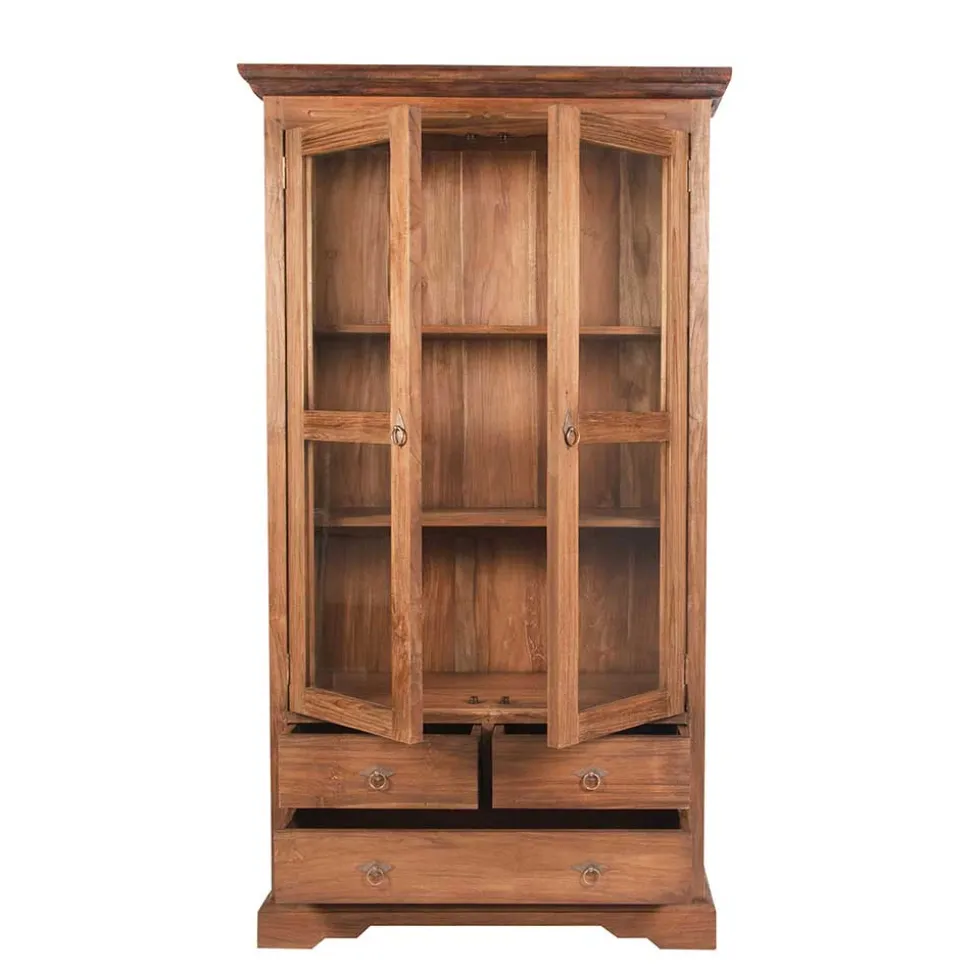 Teakholz Vitrinenschrank Mangato im Landhausstil
