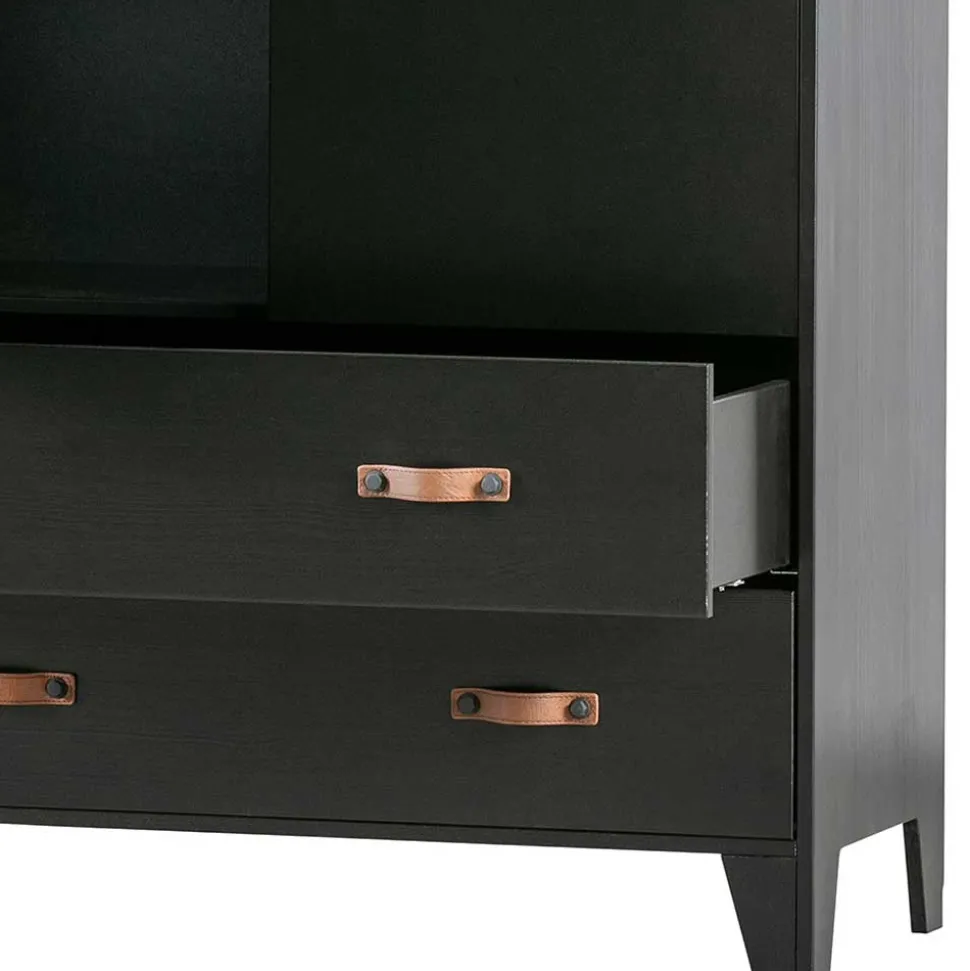 Teilmassiver 94x180x40 Kiefernholz Kleiderschrank in Schwarz - Ilvessino