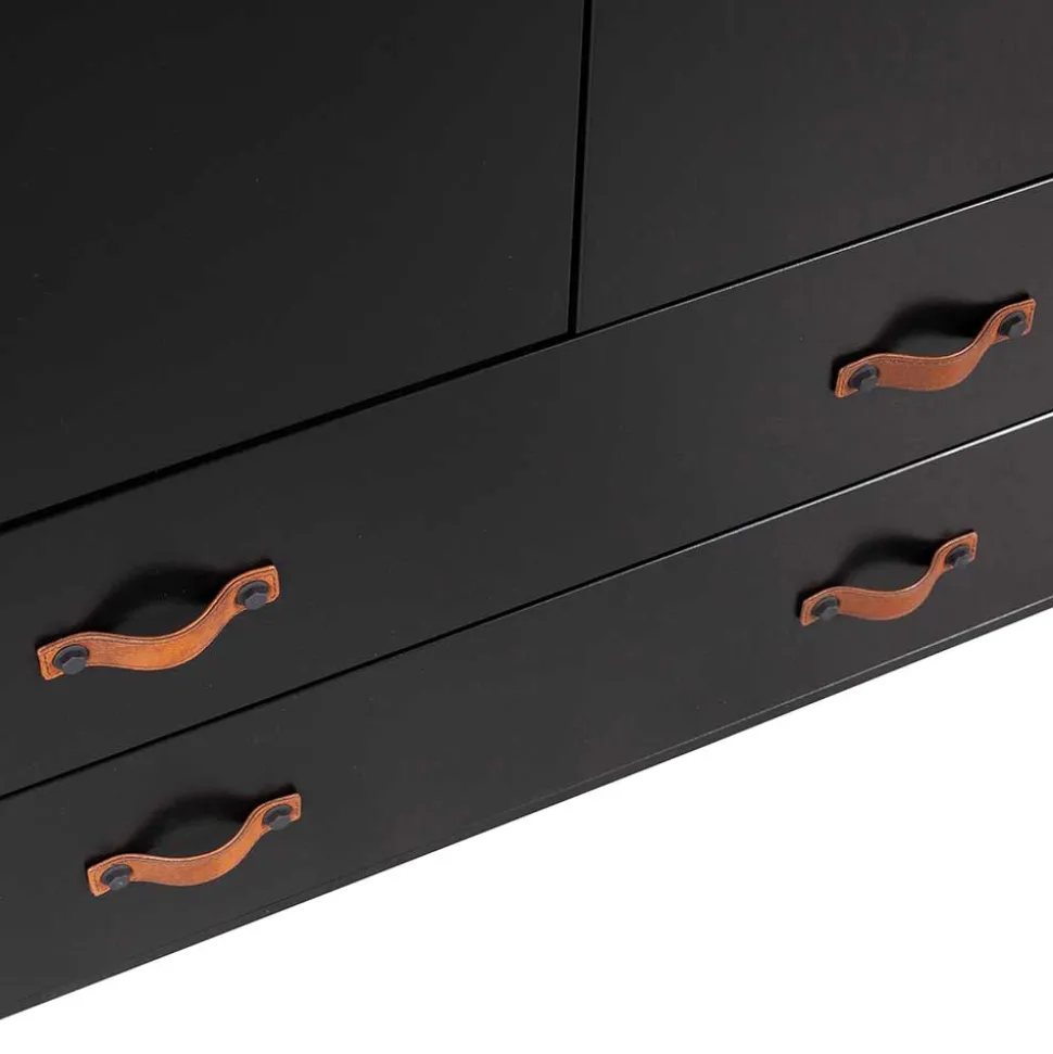 Teilmassiver 94x180x40 Kiefernholz Kleiderschrank in Schwarz - Ilvessino