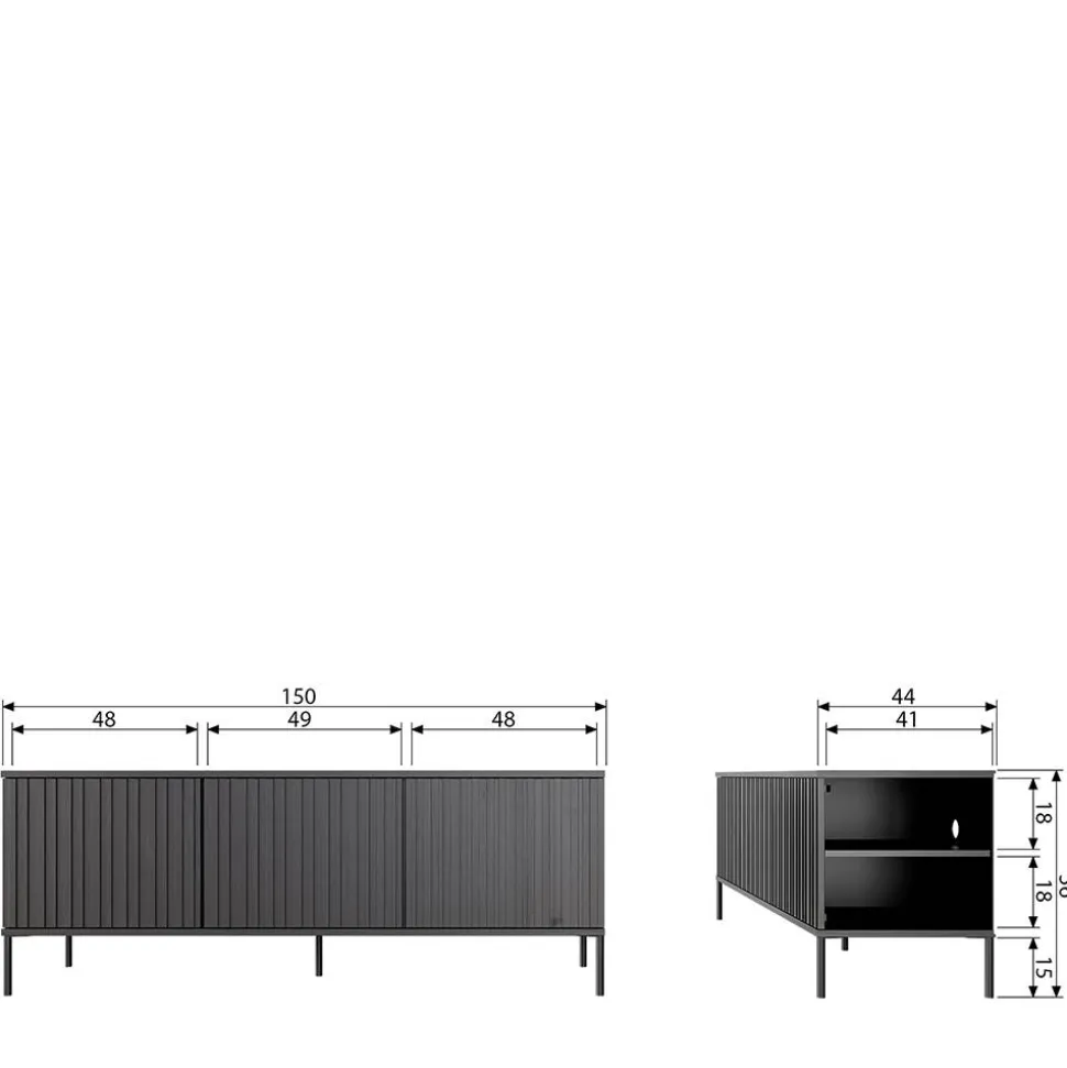 Türen-Sideboard in Eiche & Schwarz - Banyo