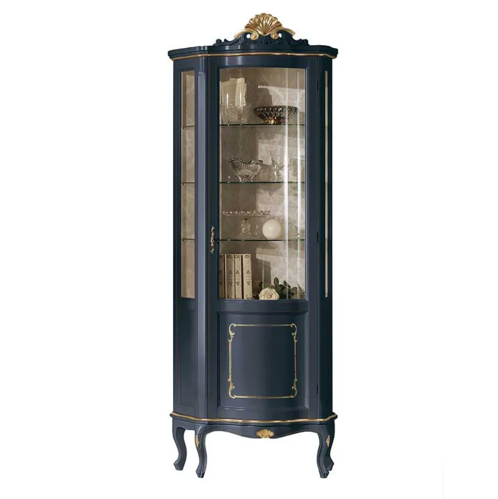 1-türige Barock Vitrine in Dunkelblau & Gold - Otaligo