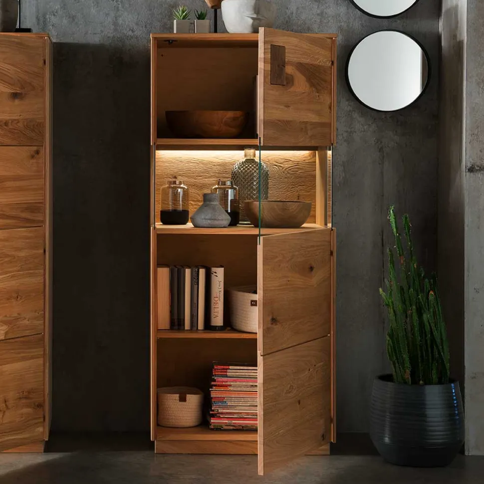 1-türige Highboard Vitrine aus Wildeiche - Millena