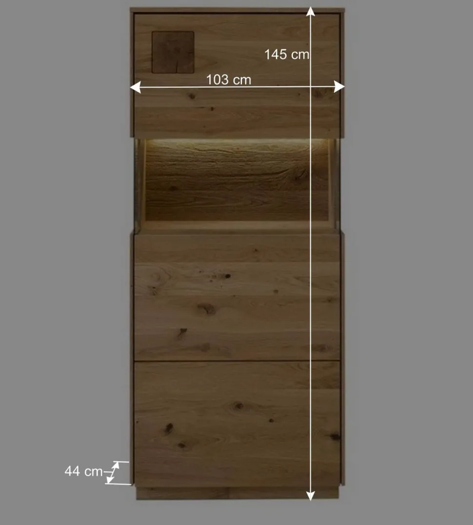 1-türige Highboard Vitrine aus Wildeiche - Millena