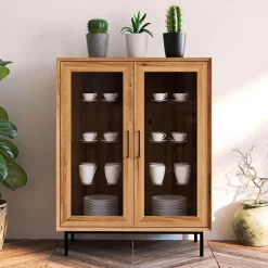 2-türige Vitrine aus geöltem Wildeiche Massivholz - Kerfa