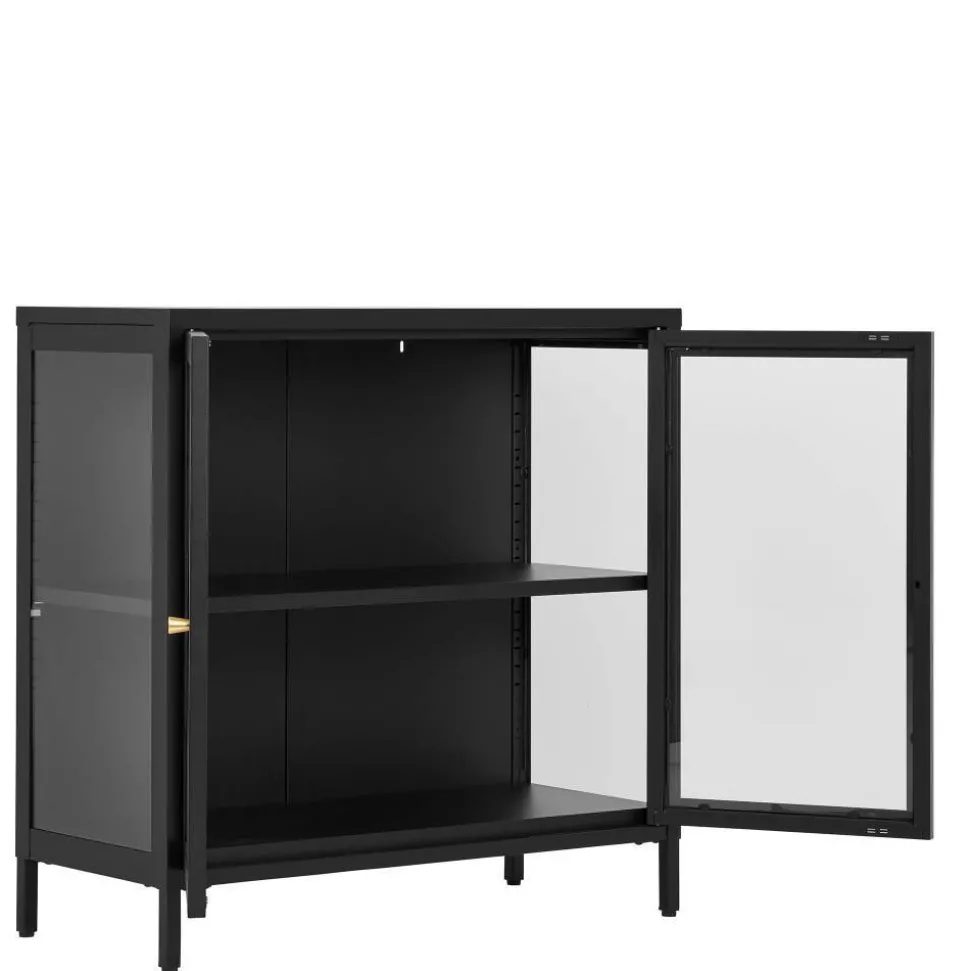 2-türige Vitrinen-Kommode in Schwarz mit Gold - Marissa