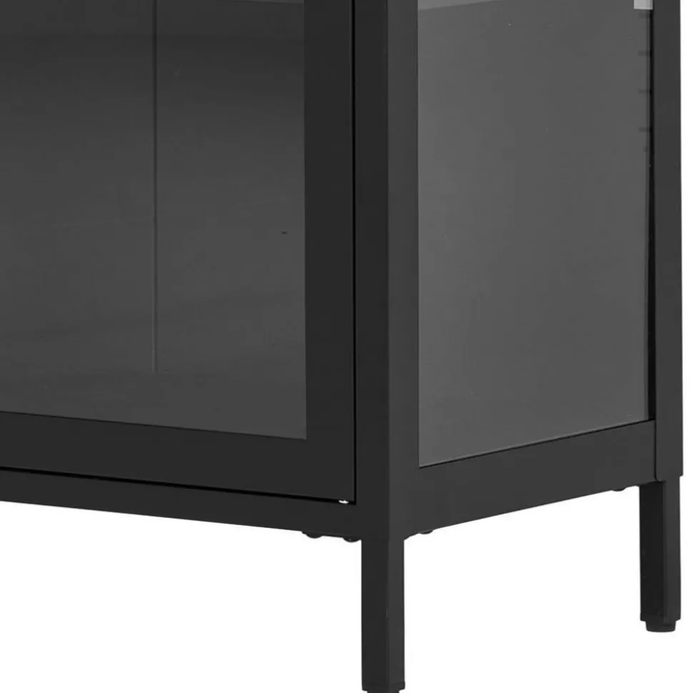 2-türige Vitrinen-Kommode in Schwarz mit Gold - Marissa