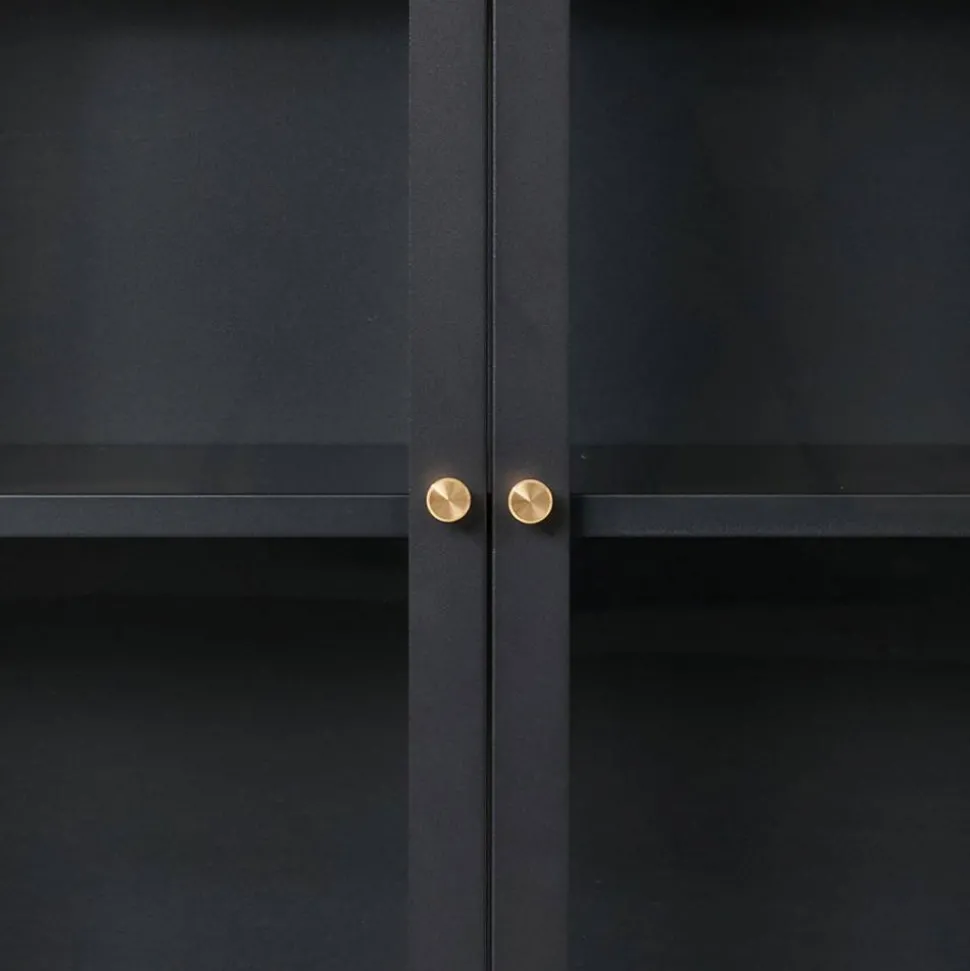2-türige Vitrinen-Kommode in Schwarz mit Gold - Marissa