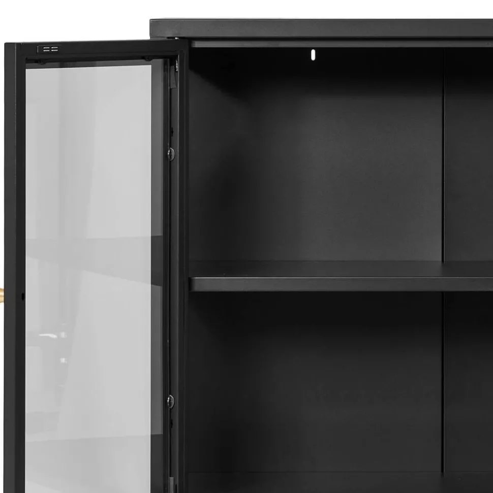 2-türige Vitrinen-Kommode in Schwarz mit Gold - Marissa