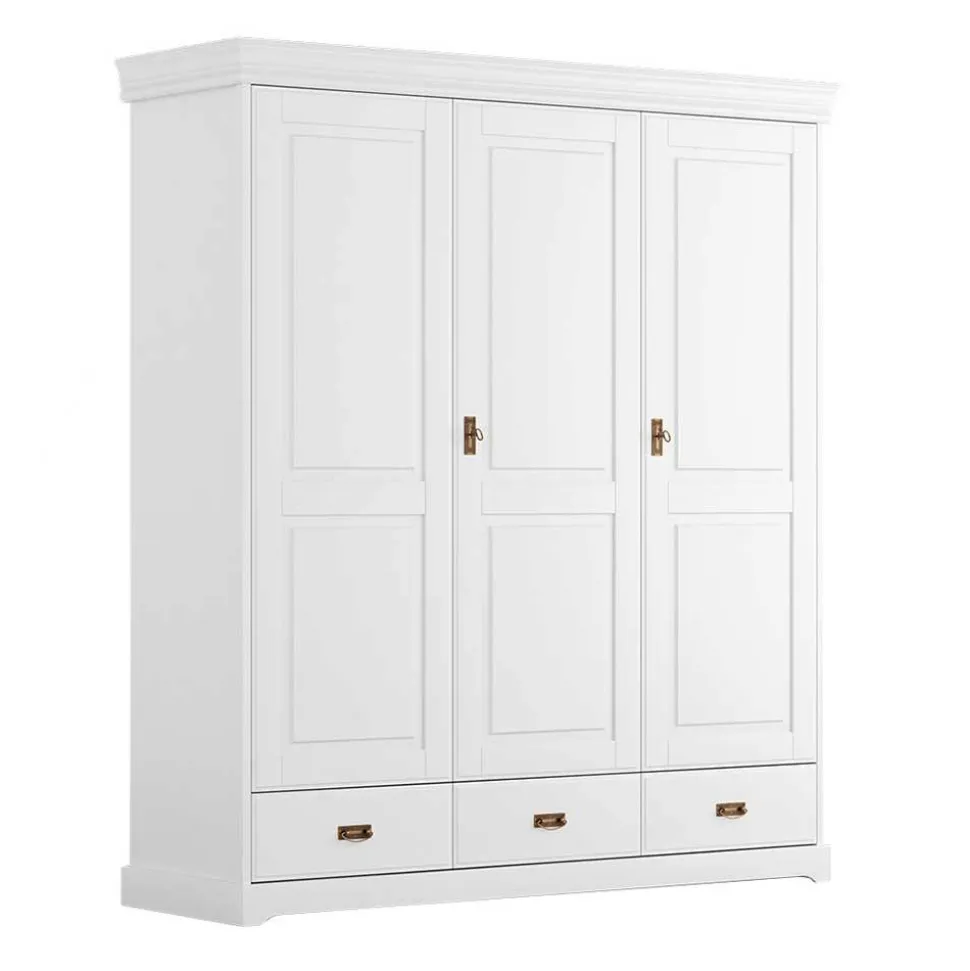 3-türiger Holz-Schlafzimmerschrank in Weiß - Presto