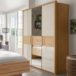 3-türiger Kleiderschrank in Eiche & Beige - Emdsiva
