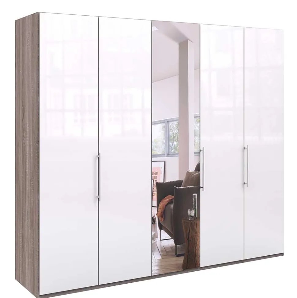 3-türiger Kleiderschrank mit Spiegel & Weißglas - Empresian