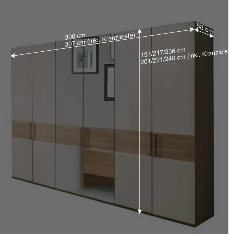 6-türiger Kleiderschrank mit 3 Meter Länge - Emdsiva