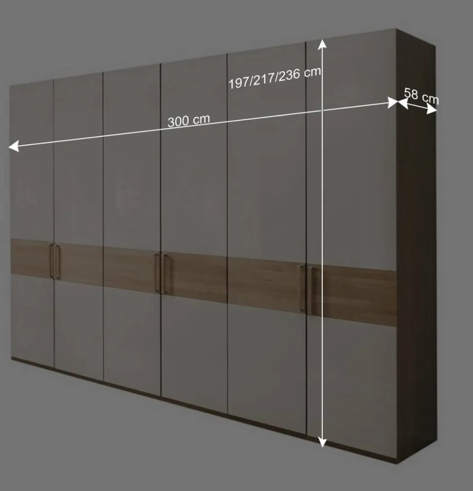 6-türiger Schlafraum Kleiderschrank in Glas Beige - Emdsiva I