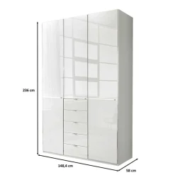 3-türiger Schlafzimmerschrank in Weiß Glasfront - Rocca