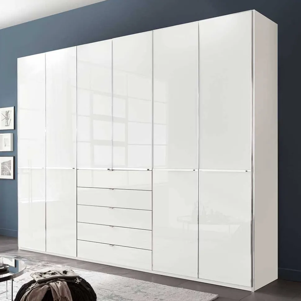 6-türiger Schlafzimmerschrank in Weiß Glasfront - Rocca