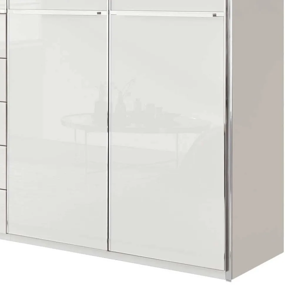 6-türiger Schlafzimmerschrank in Weiß Glasfront - Rocca