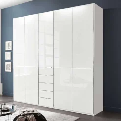 5-türiger Schlafzimmerschrank in Weiß Glasfront - Rocca