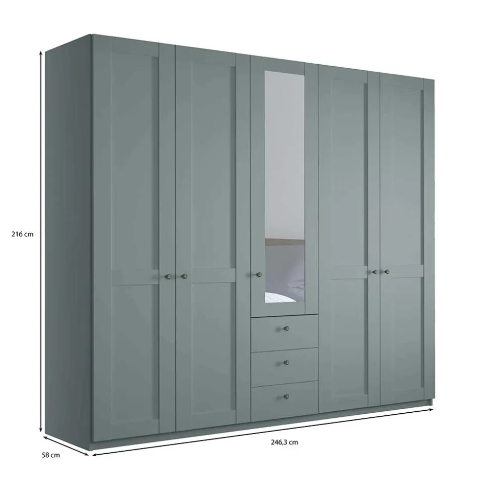 5-türiger Schlafzimmerschrank in Graugrün - Rajavo