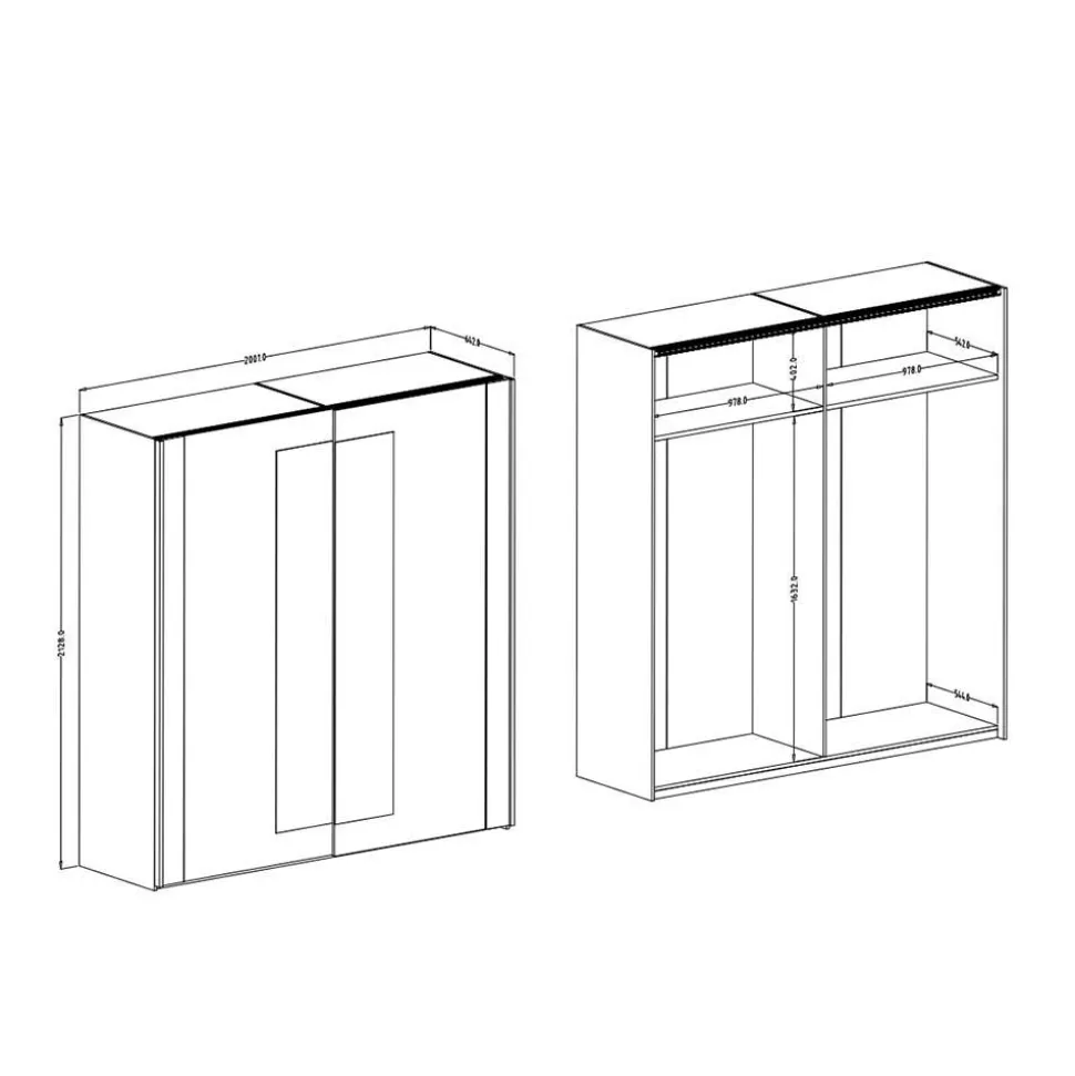 2-türiger Schwebetürenschrank mit Spiegel - 200x213x64 - Rose