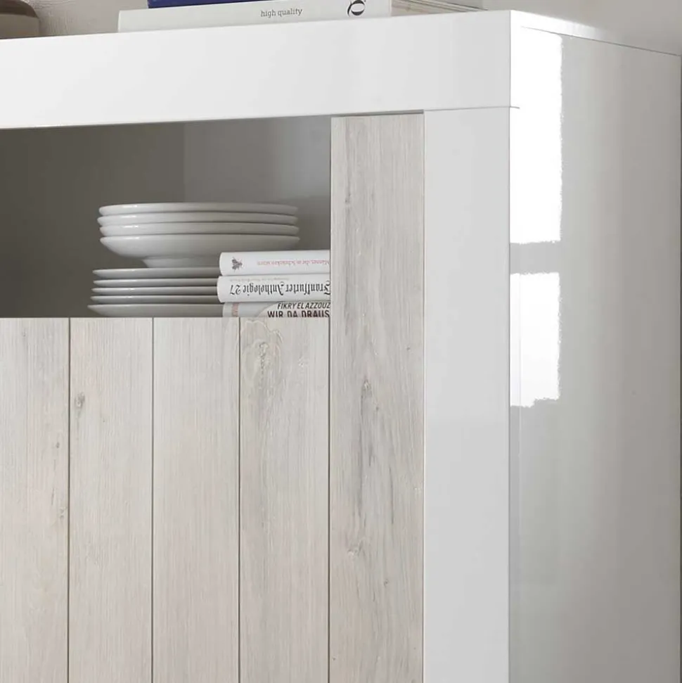 2-türiges Highboard in Dekor Pinie Weiß - Merenda