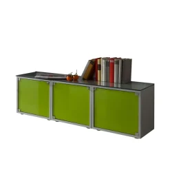 3-türiges Lowboard mit Glas Türen in Grün - Leaf