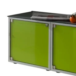 3-türiges Lowboard mit Glas Türen in Grün - Leaf