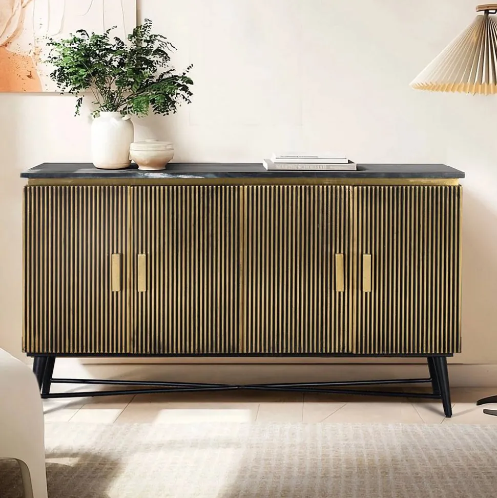 4-türiges Sideboard mit Marmor Platte - Hayato