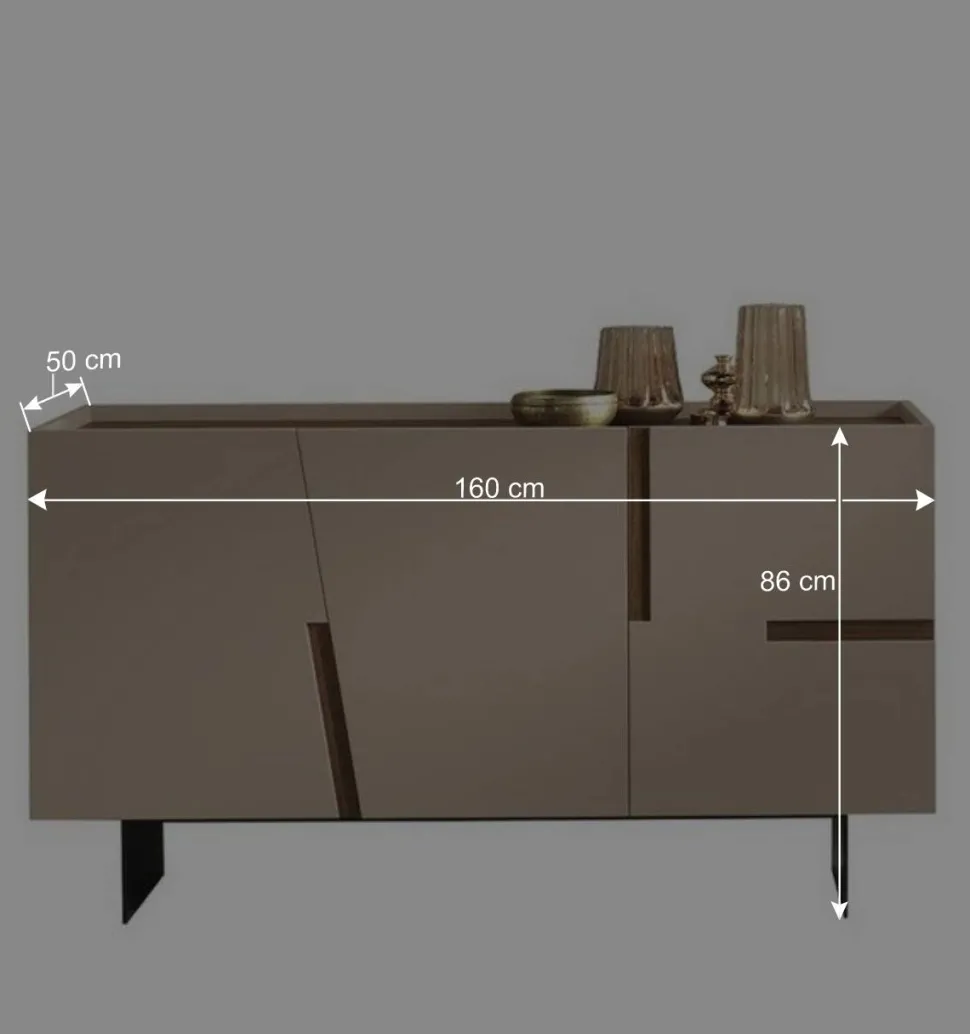 3-türiges Sidebodard in Taupe und Teak - Cadiz