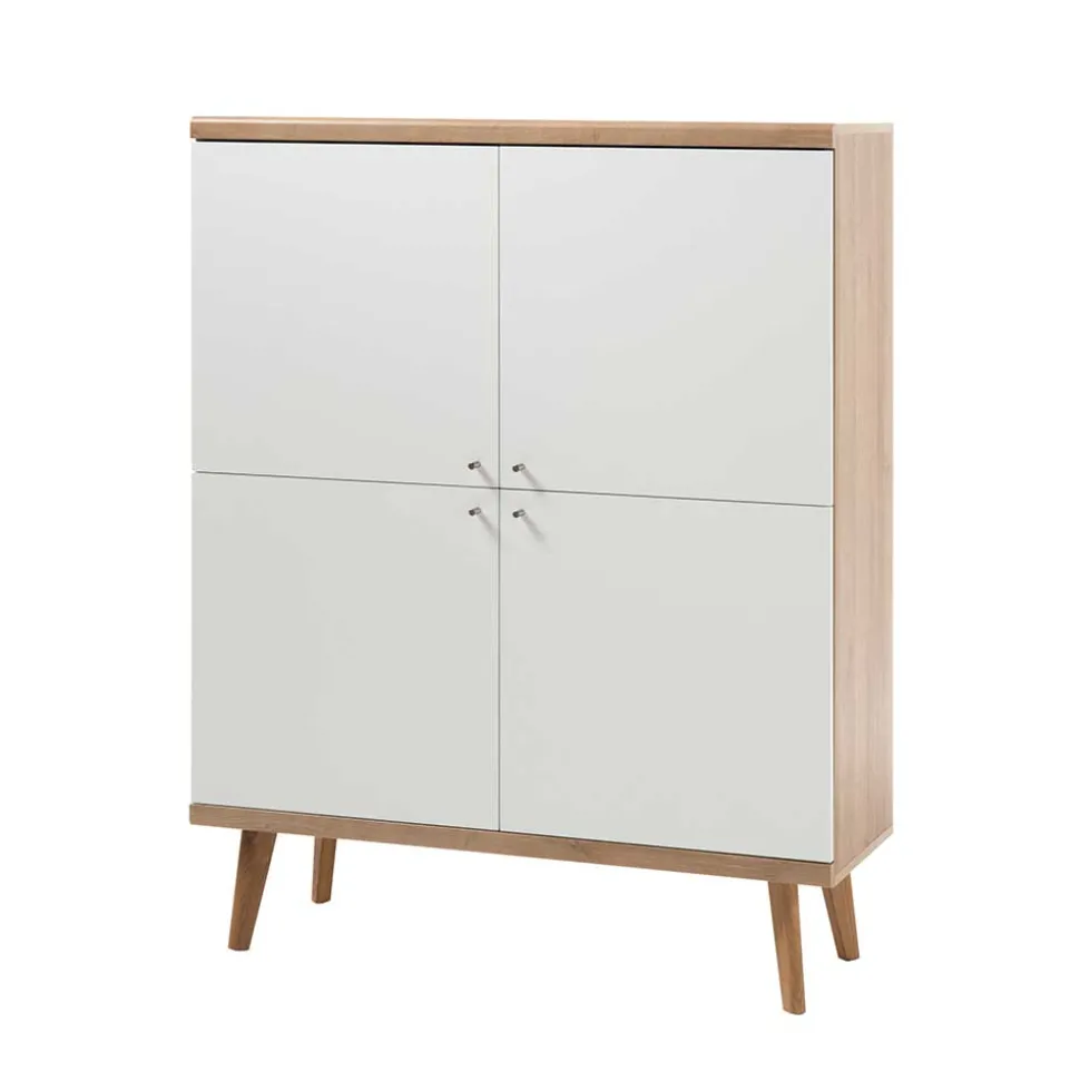 4-türiges Skandi Highboard in Weiß & Eiche - Cablos