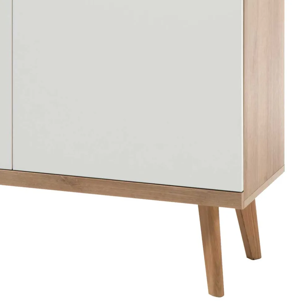 4-türiges Skandi Highboard in Weiß & Eiche - Cablos