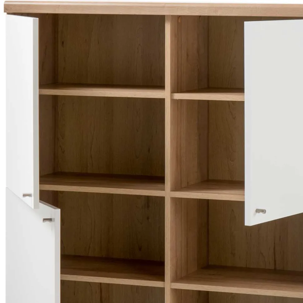 4-türiges Skandi Highboard in Weiß & Eiche - Cablos