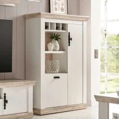 TV Anbauwand im Scandi Landhaus Stil Nedita in Weiß & Shabby Pinie Dekor (vierteilig)