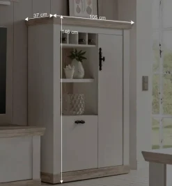 TV Anbauwand im Scandi Landhaus Stil Nedita in Weiß & Shabby Pinie Dekor (vierteilig)