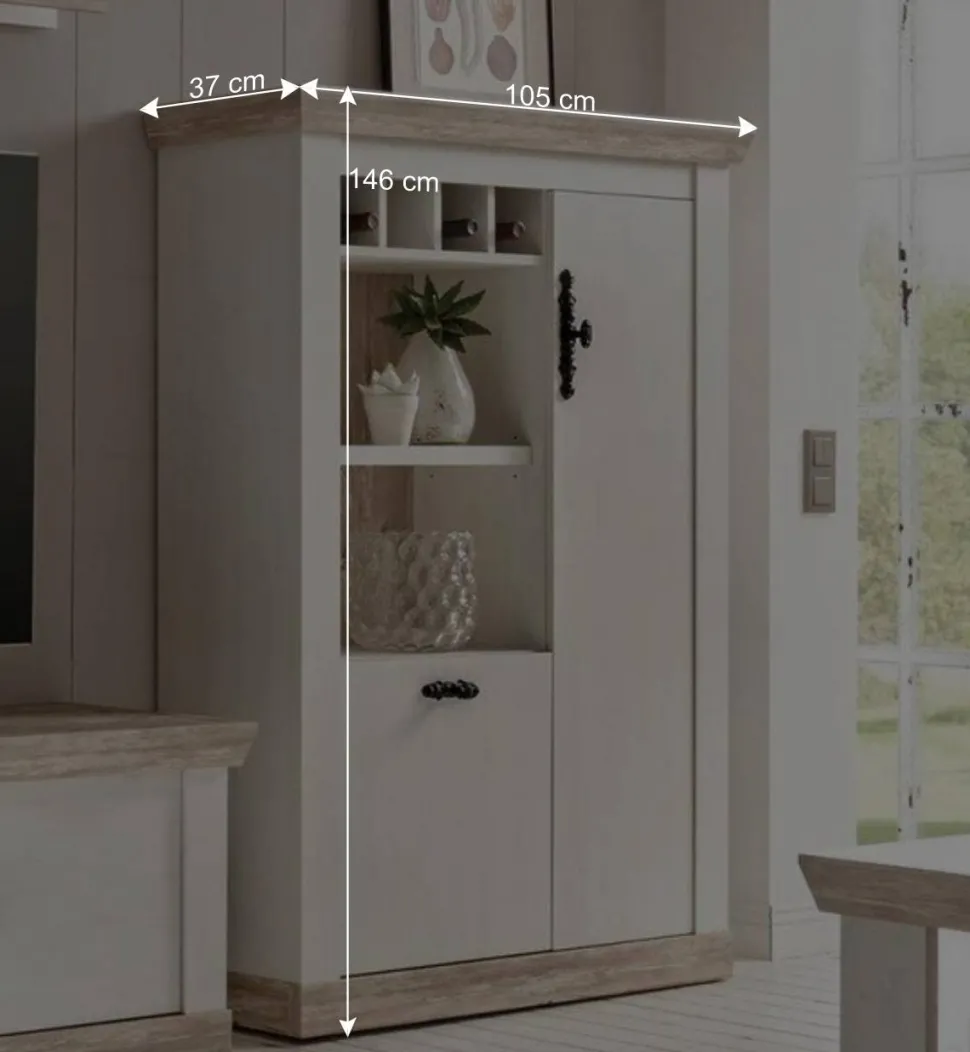 TV Anbauwand im Scandi Landhaus Stil Nedita in Weiß & Shabby Pinie Dekor (vierteilig)