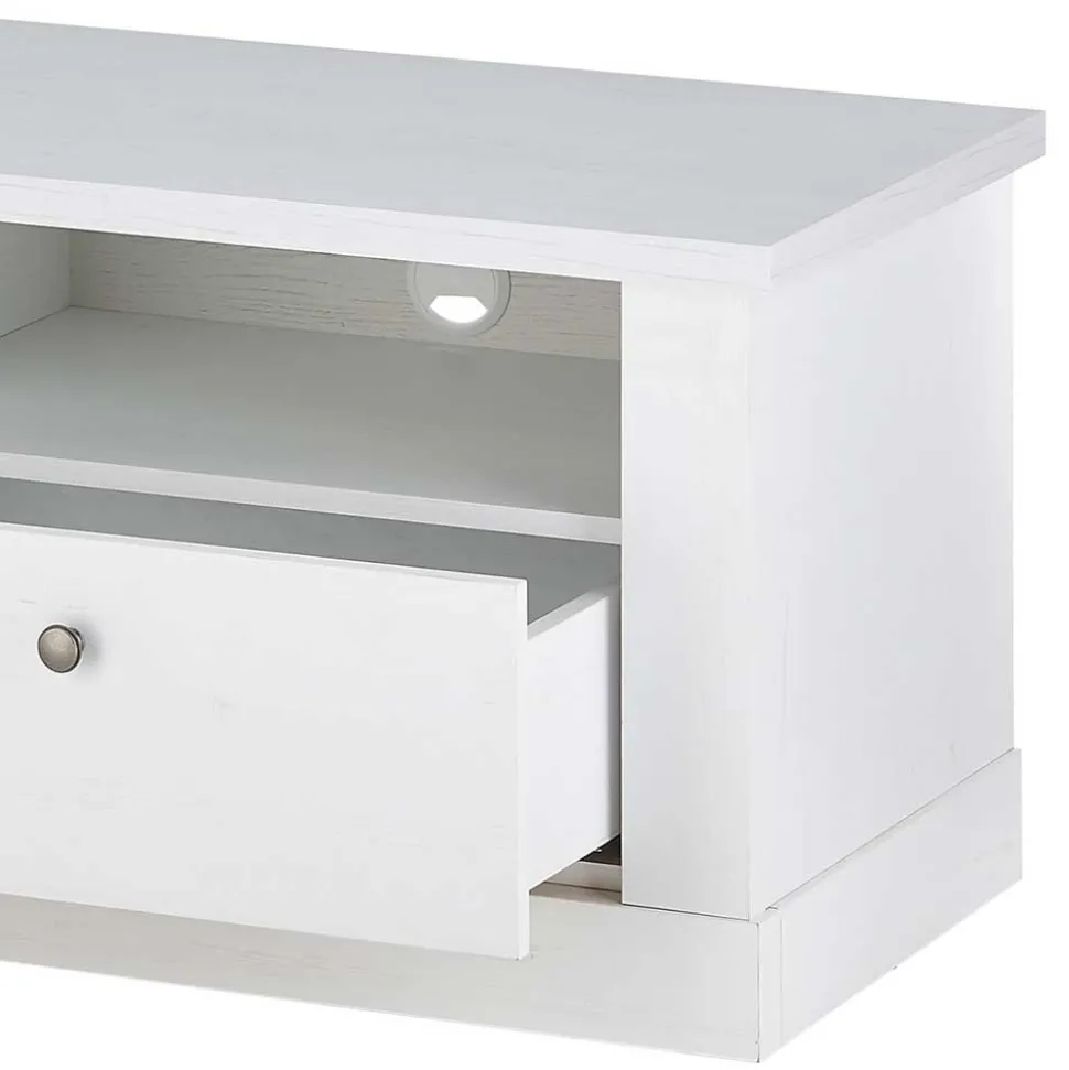 TV Anbauwand Set in weißer Holzoptik Pinie - Liancos (vierteilig)