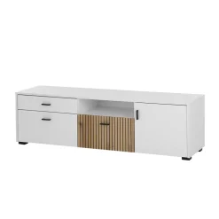 TV Board in Mattweiß mit Wildeiche - Nenaloro
