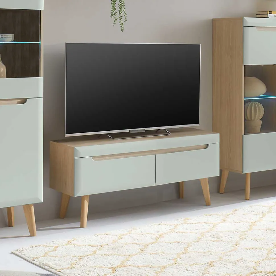 TV Board in Mintgrün mit Eiche - Armina