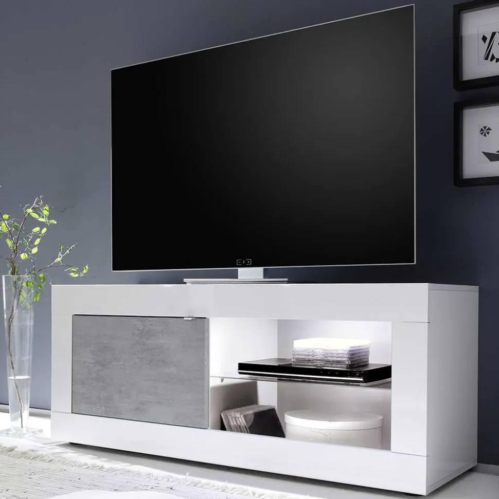 TV Element in Weiß HG mit Beton Dekor - Narandu