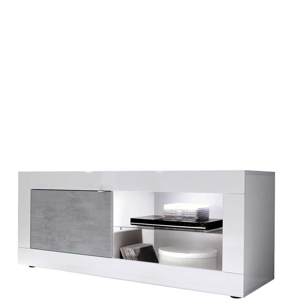 TV Element in Weiß HG mit Beton Dekor - Narandu