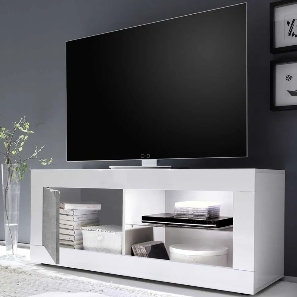 TV Element in Weiß HG mit Beton Dekor - Narandu