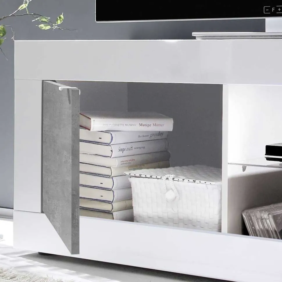 TV Element in Weiß HG mit Beton Dekor - Narandu