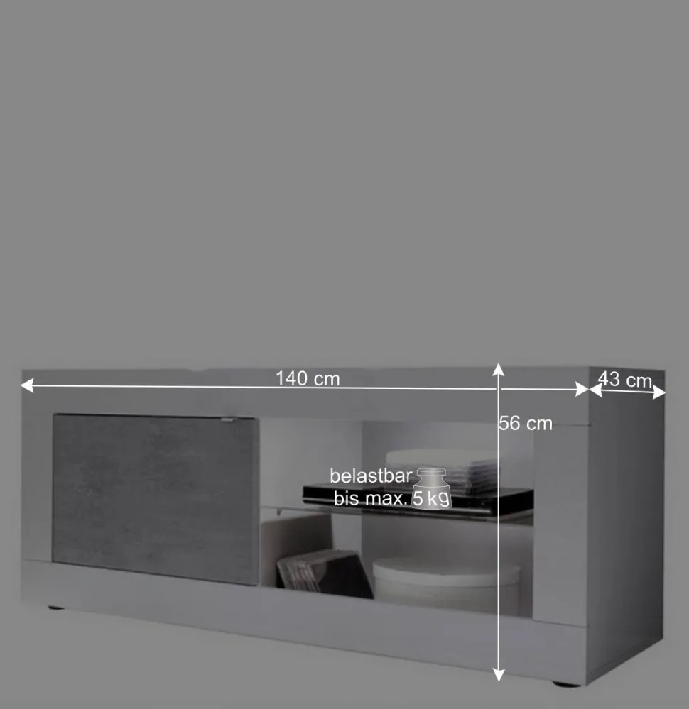 TV Element in Weiß HG mit Beton Dekor - Narandu