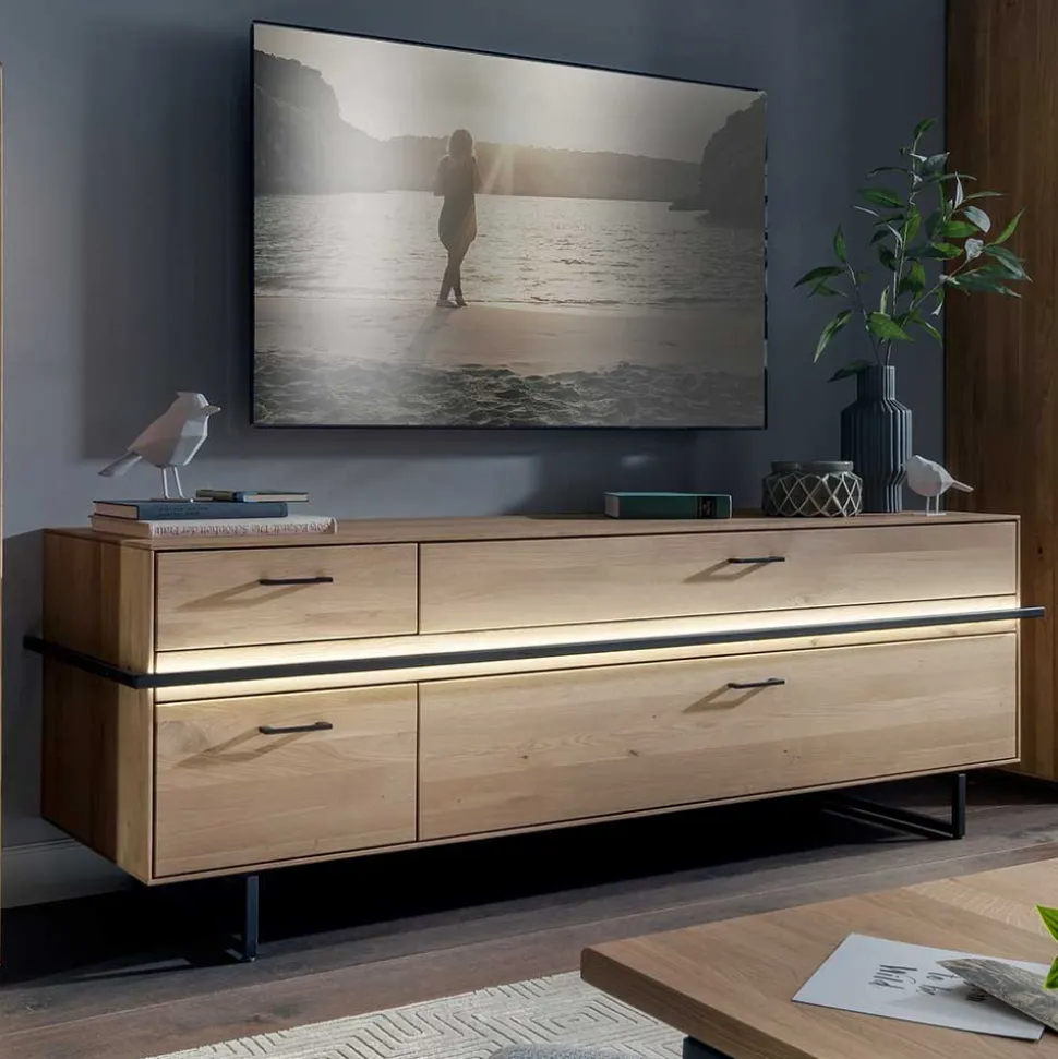 TV Lowboard aus Asteiche mit Metall - Clenza