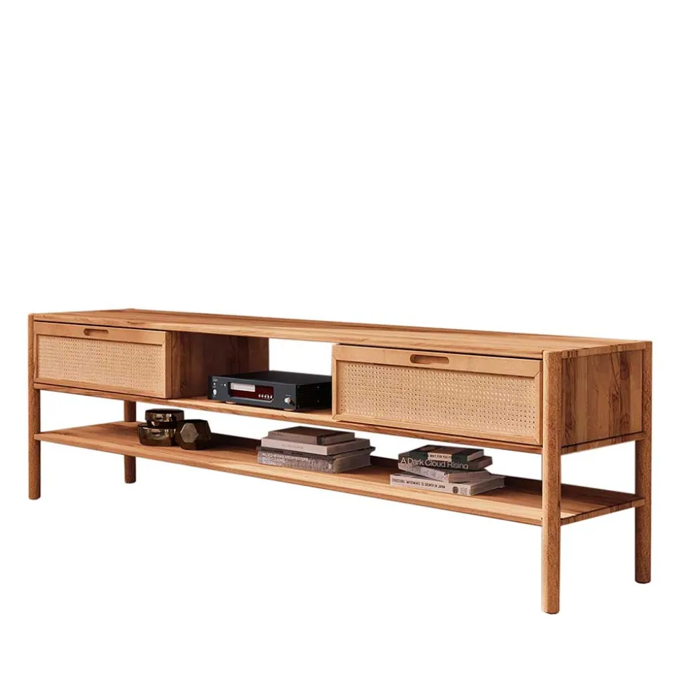 TV Lowboard aus Wildbuche & Rattan - Indrya