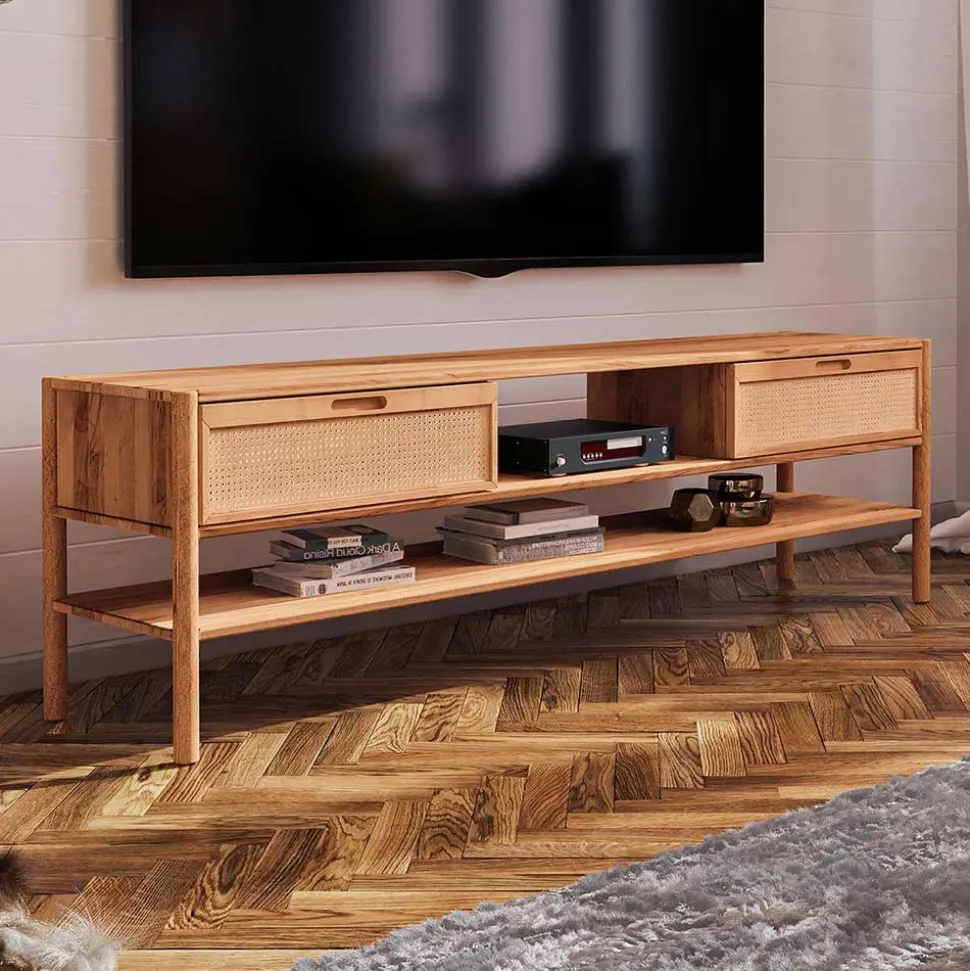 TV Lowboard aus Wildbuche & Rattan - Indrya