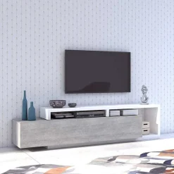 TV Lowboard in Betonoptik & Weiß - Venatio